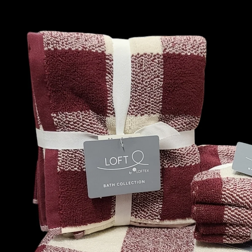 8pc Loft Christmas Farmhouse Buffalo Check Bath Hand Washcloth Towel Set NEW - Picture 2 of 7